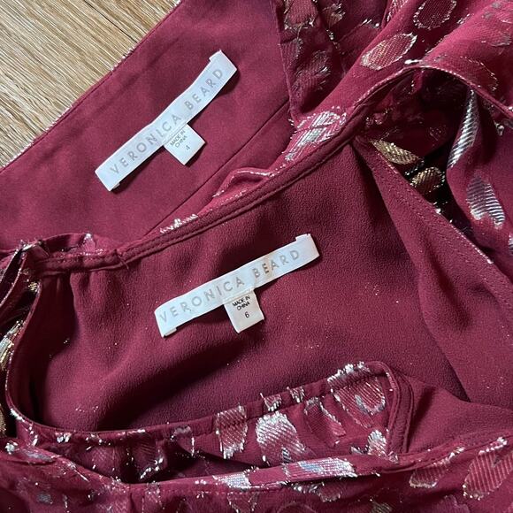 Veronica Beard Blake Skirt and top set Burgundy red Silver Asymmetric Size 4 / 6 - Picture 4 of 11